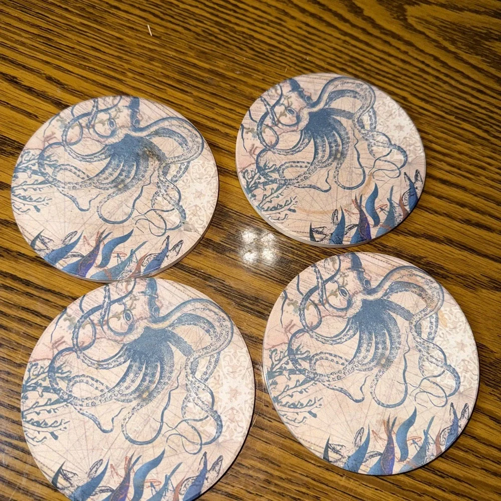 Vintage Set of 4 Octopus Coasters - Picture 3 of 7